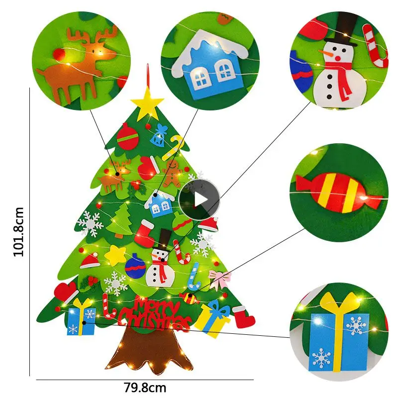

Felt Christmas Tree With LED Light Christmas Decoration For Home Door Wall Hanging Ornaments DIY Christmas Gifts For Children