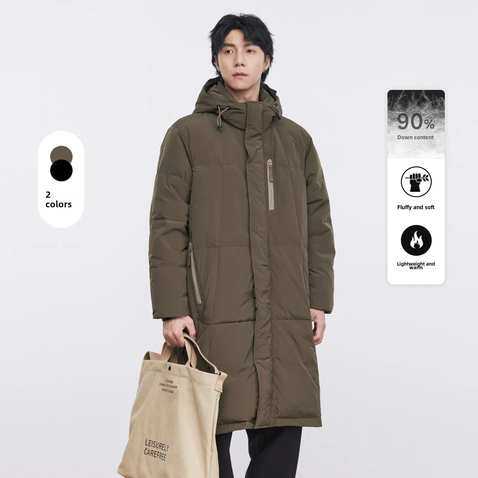 Куртка средней длины из 90% белого гусиного пуха для мужчин зима 2024 новая модная