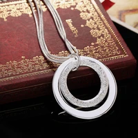 linjing 925 sterling silver 18 inch snake chain o shaped frosted pendant necklace for women fashion wedding party charm jewelry