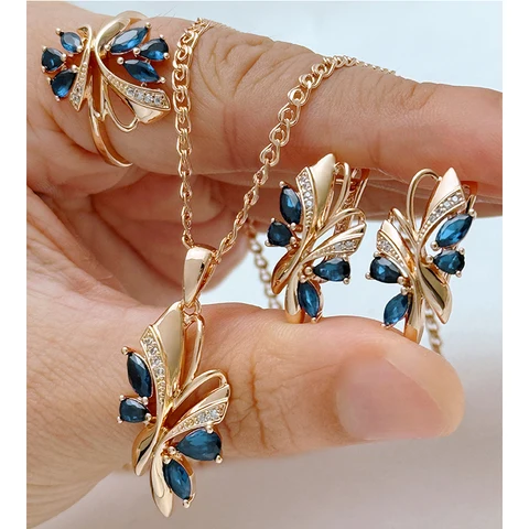 Комплект ювелирных изделий Kinel ярко-синий циркон