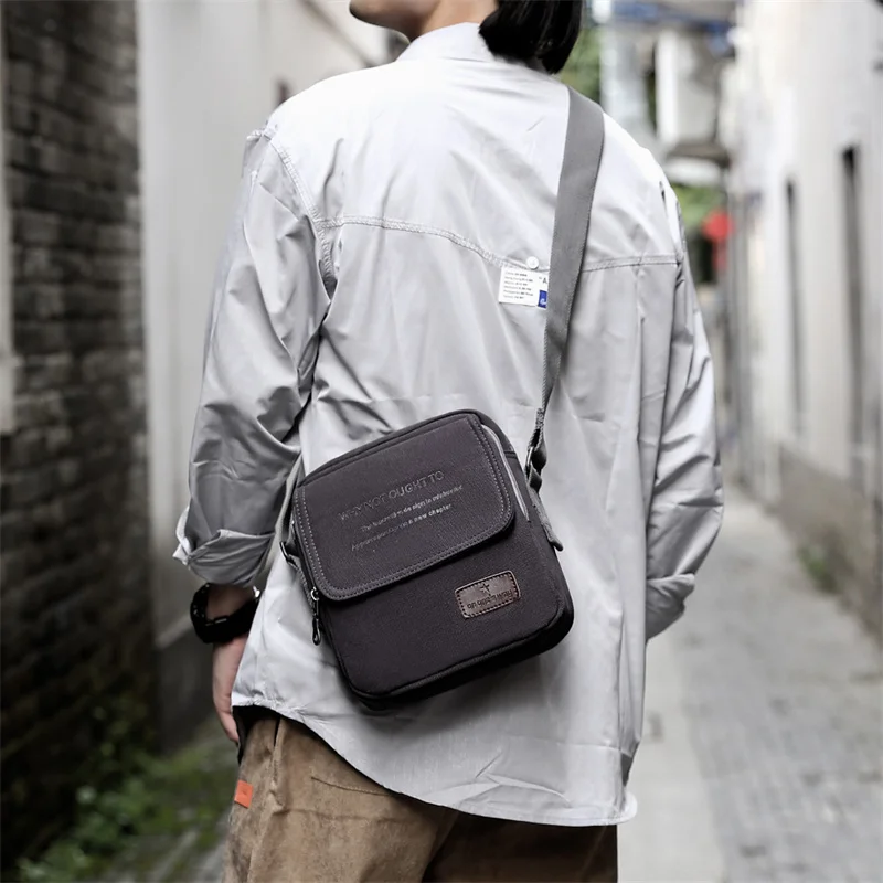 Mini Canvas Message Bags Crossbody for Men Dark Academia Style Vintage Cell Phone Shoulder Sling Bag Male Fanny Packs Pocket