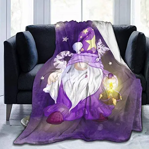 

Flannel Fleece Throw Blanket Cartoon Sleepy Gnome Purple Cozy&Soft Plush Blankets for Bed Couch Living Room Sofa Chair