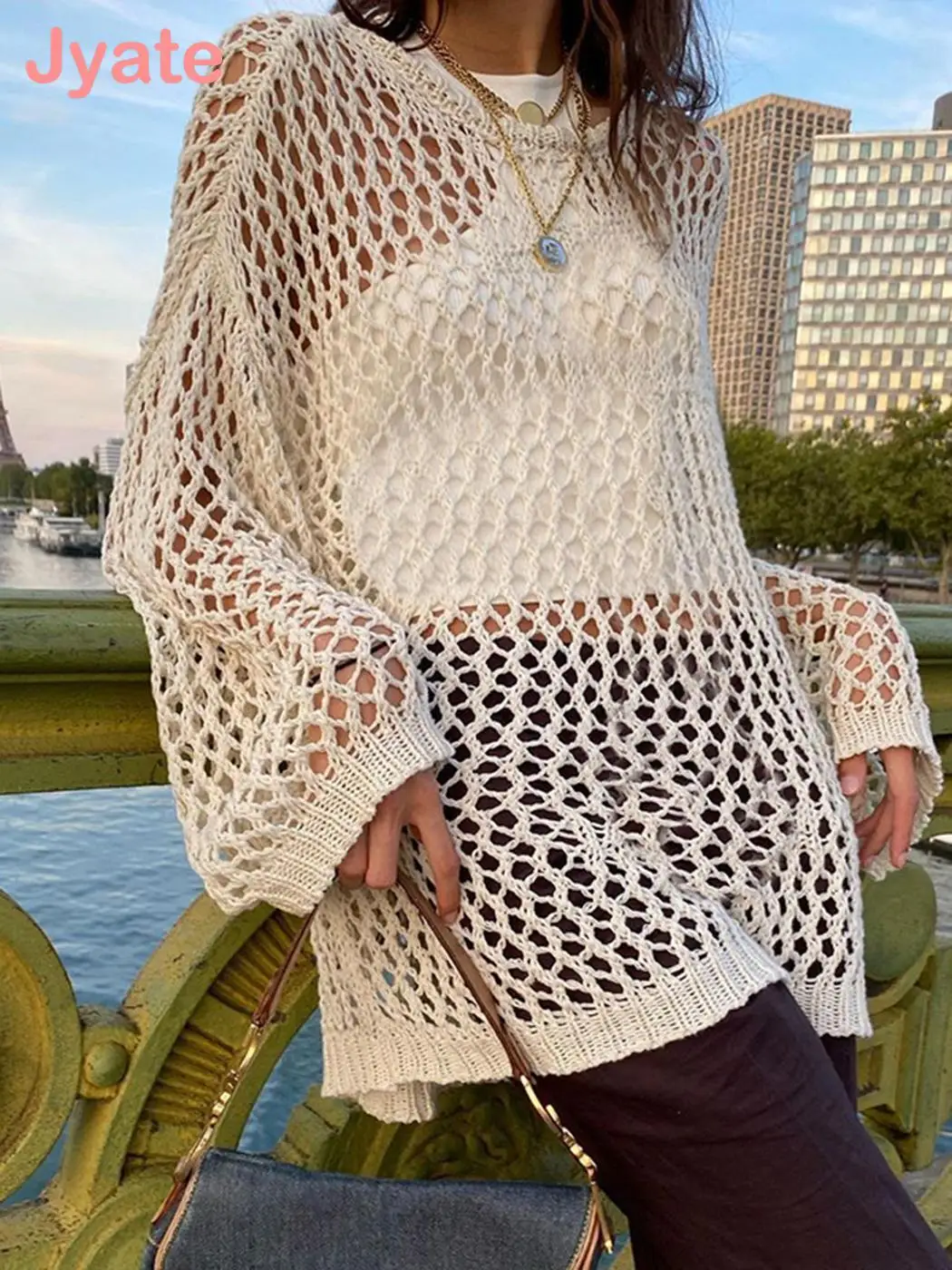 

Женский свободный свитер Jyate Y2k, волшебный вязаный пуловер в стиле Харадзюку, винтажный Повседневный однотонный трикотажный свитер