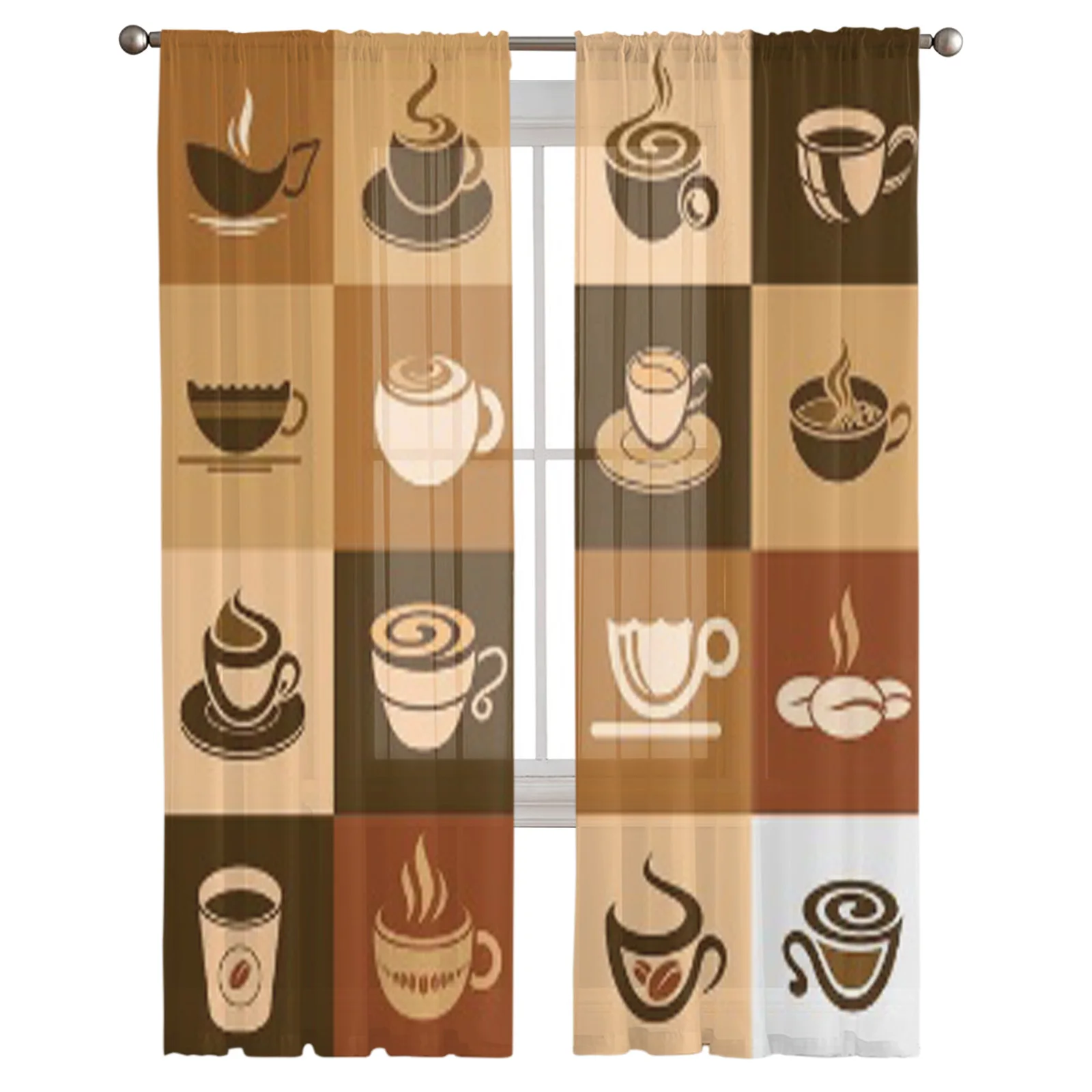 Оконная занавеска с кофейной и чайной чашкой s прозрачная шифоновая Тюлевая для