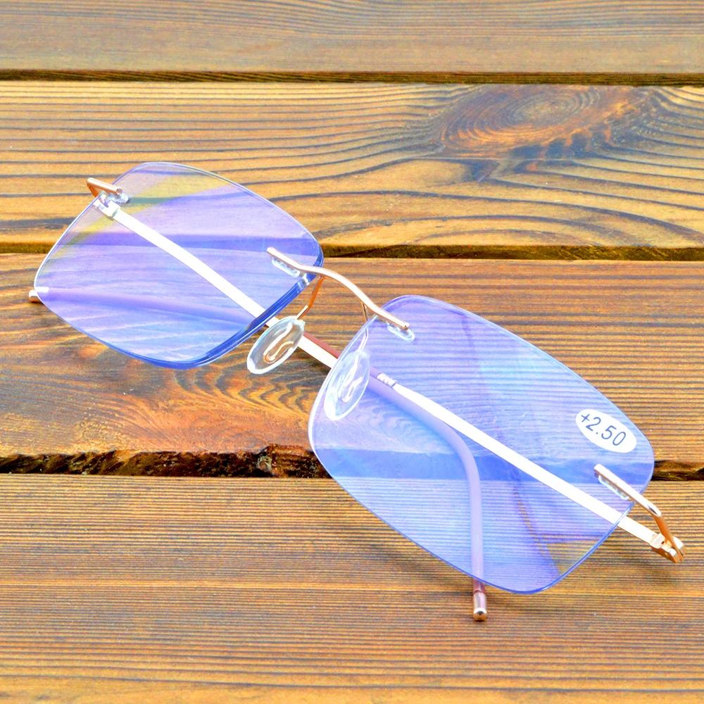 Очки для чтения без оправы прямоугольные линзы золотого цвета с многофокусным