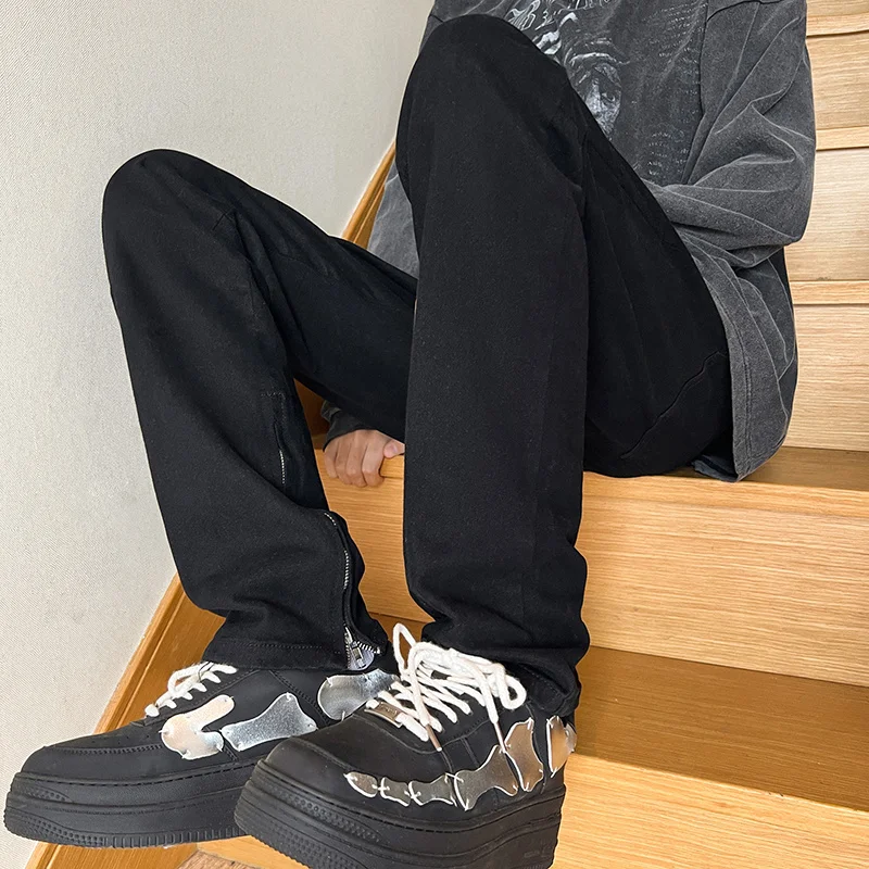 Spring Black Jeans Men Slim Fashion Harajuku Casual Zipper Straight Jeans Men Streetwear Hip-hop Denim Pants Mens Trousers S-2XL