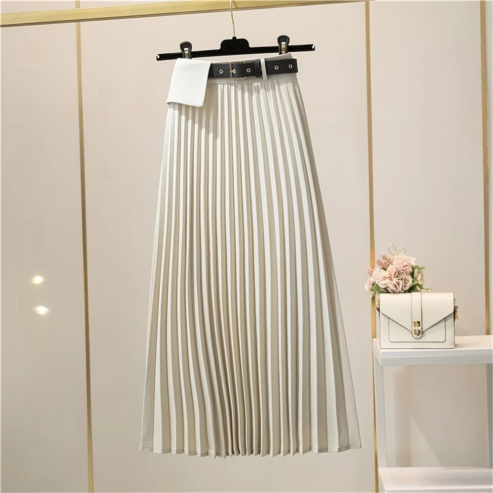 

female midi skirt, plied, with belt, high waist, elegant, office, elegant, chic, summer 2021