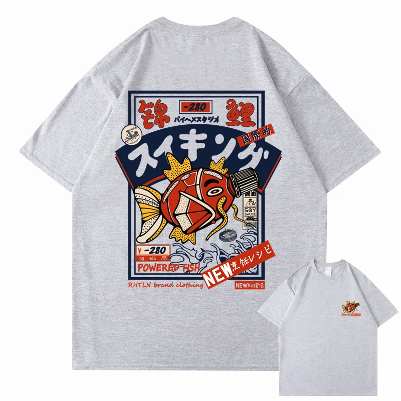 Hip Hop Streetwear Harajuku T-shirt Japanse Kanji Fish Print T-shirt 2024 Mannen Katoen Casual Korte Mouw T-shirt Japan Stijl (art.: 3920ca24d35be) - 3920ca24d35be