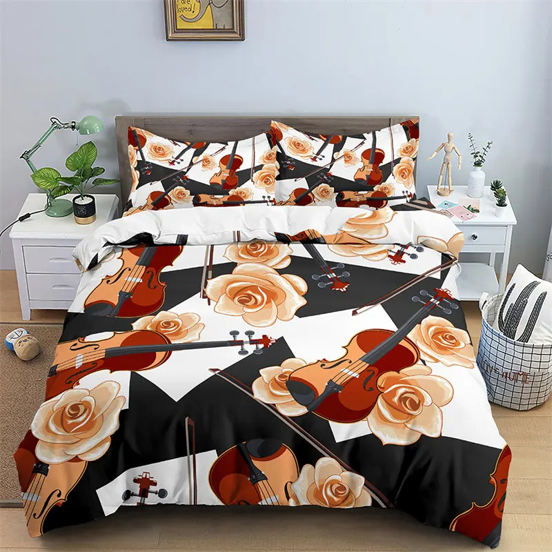 

Music Theme King Duvet Cover Music Notes Creative Bedding Set Microfiber Piano Guitar Comforter Cover Single Twin For Kids Adult