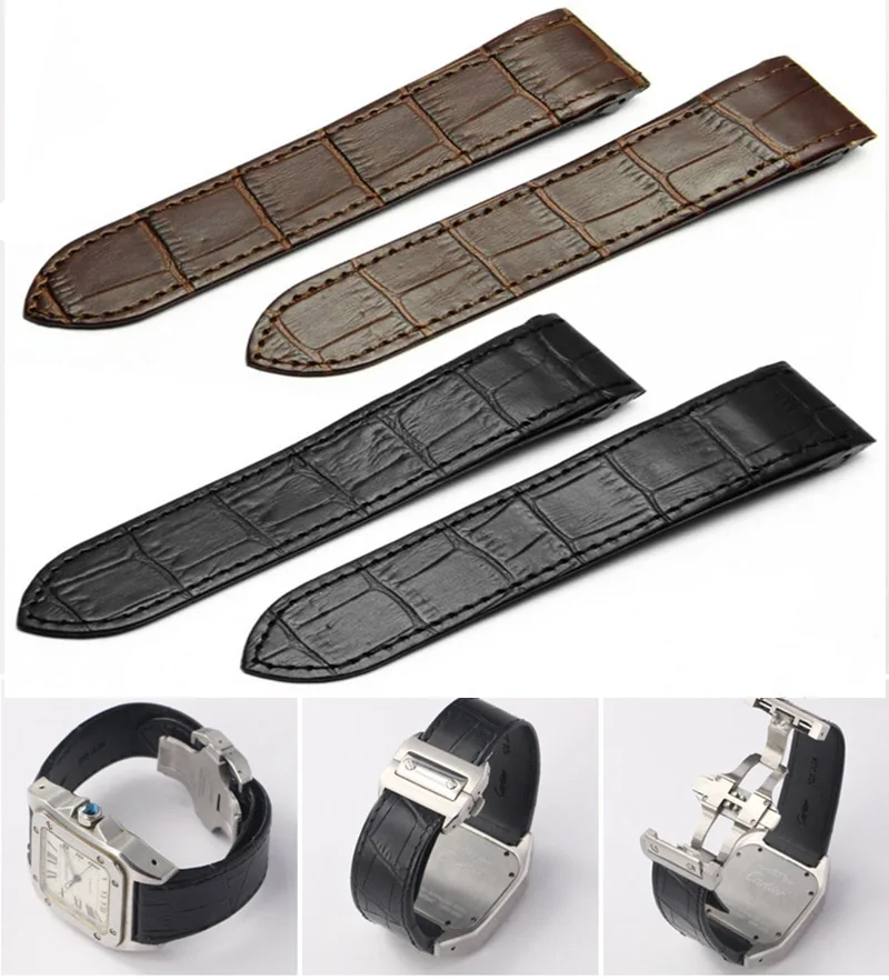 

Watch Accessories Band FOR Cartier Santos Series Wrist Strap Soft Leather Waterproof Butterfly Floding Buckle Bracelet 20mm 23mm