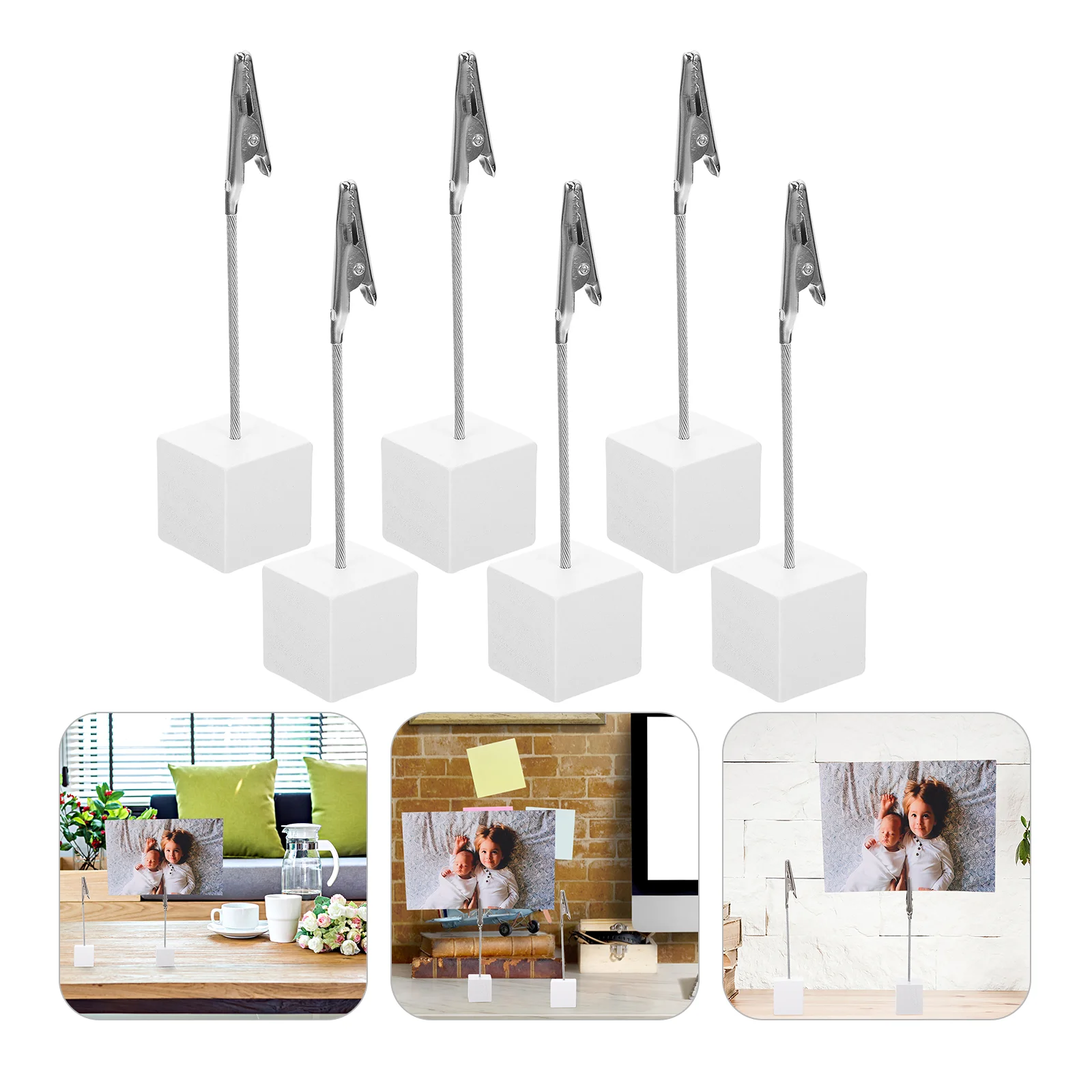 

6 Pcs Bill Folder Photo Sticky Notes Tabs Students Stationary Clips Useful Picture Clamp Wood Postcard Holder