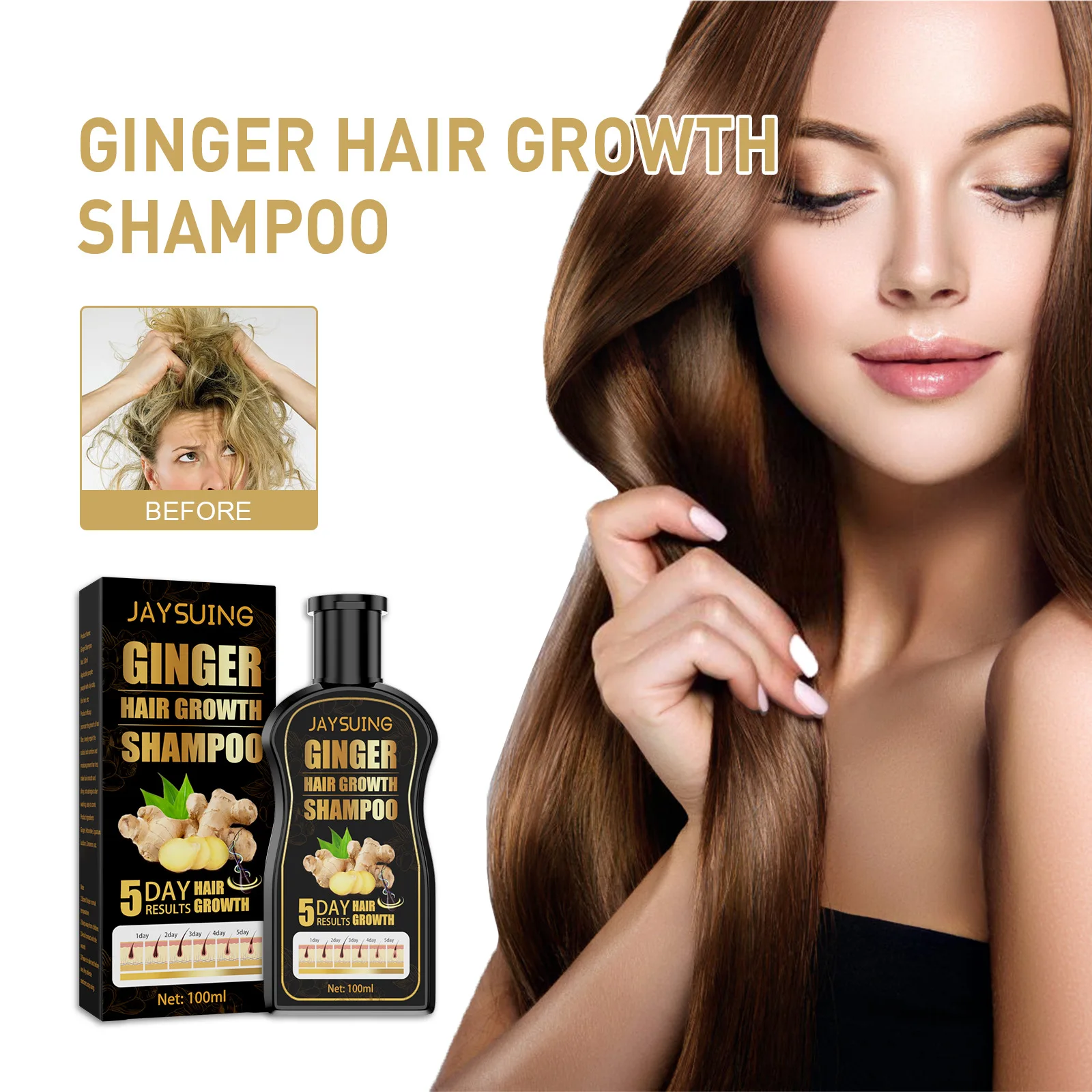 100ml Ginger Hair Care Shampoo Refreshing Anti-dandruff and Anti-itching Anti-hair Loss Moisturizing Soft and Fluffy Shampoo