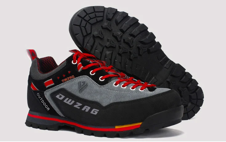 Men`s genuine leather anti-slip breathable climbing hiking shoes mens off-road Shockproof camping trekking shoes