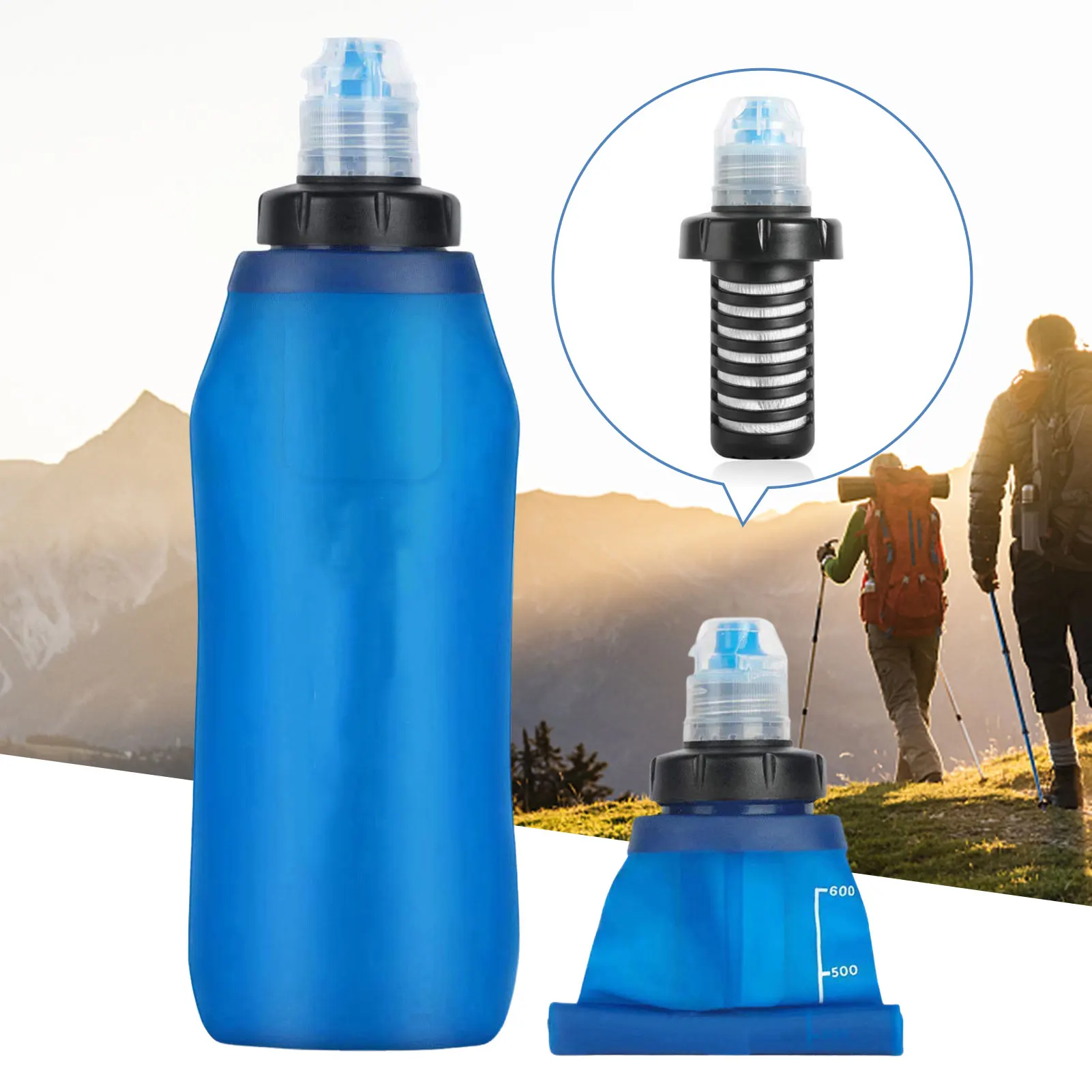 Water Filter Bottle Purified for Drinking soft TPU Foldable Outdoor Filtered Bag Camping Hiking Cycling | Спорт и развлечения