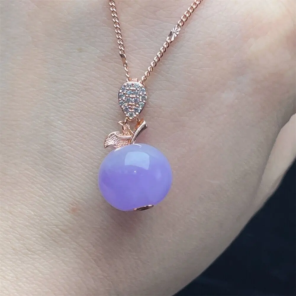 Jadeite Lavender Apple Pendant with Decorative Lace Chain Necklace