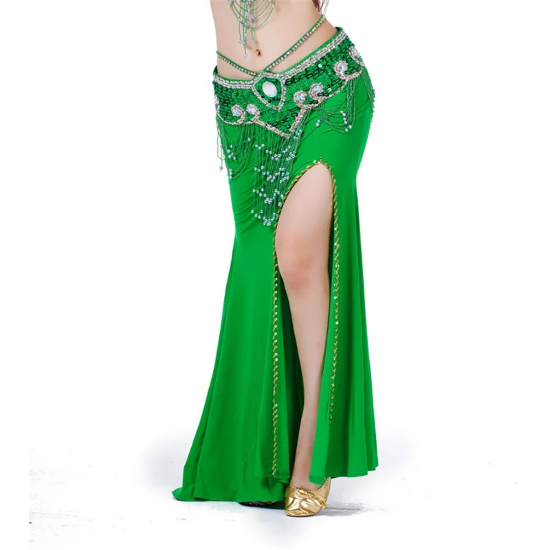 Женское трикотажное платье для танца живота длинная юбка с разрезом сбоку одежда