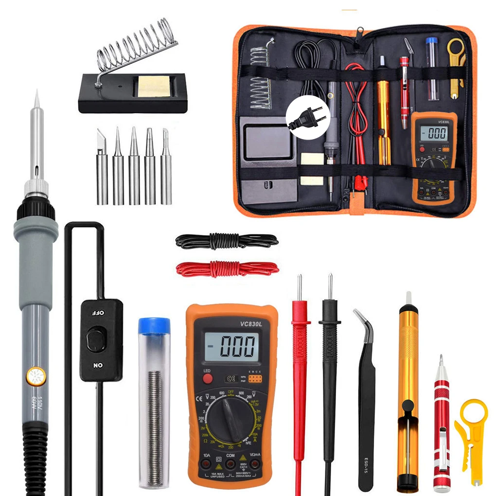 

Pack of 19 Electric Soldering Iron 110V Temperature Heating Welding Heater Set DIY Portable Tools with Multimeter EU Plug