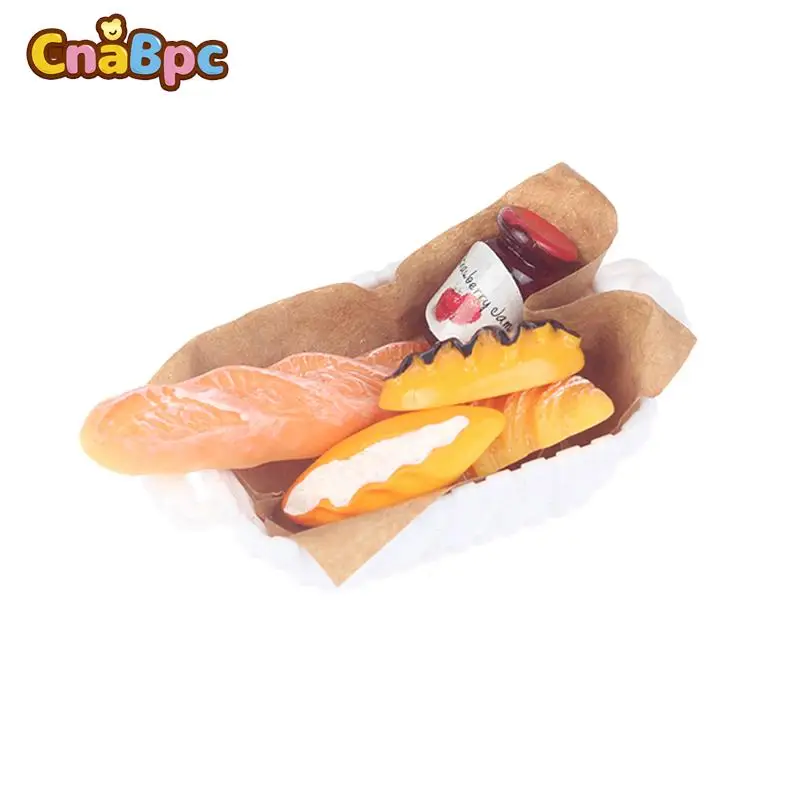 

1Set 1/12 Dollhouse Bread Jam Baskets Food Furniture Model Dollhouse Kitchen Scene Decoration Dolls Picnic Accessories