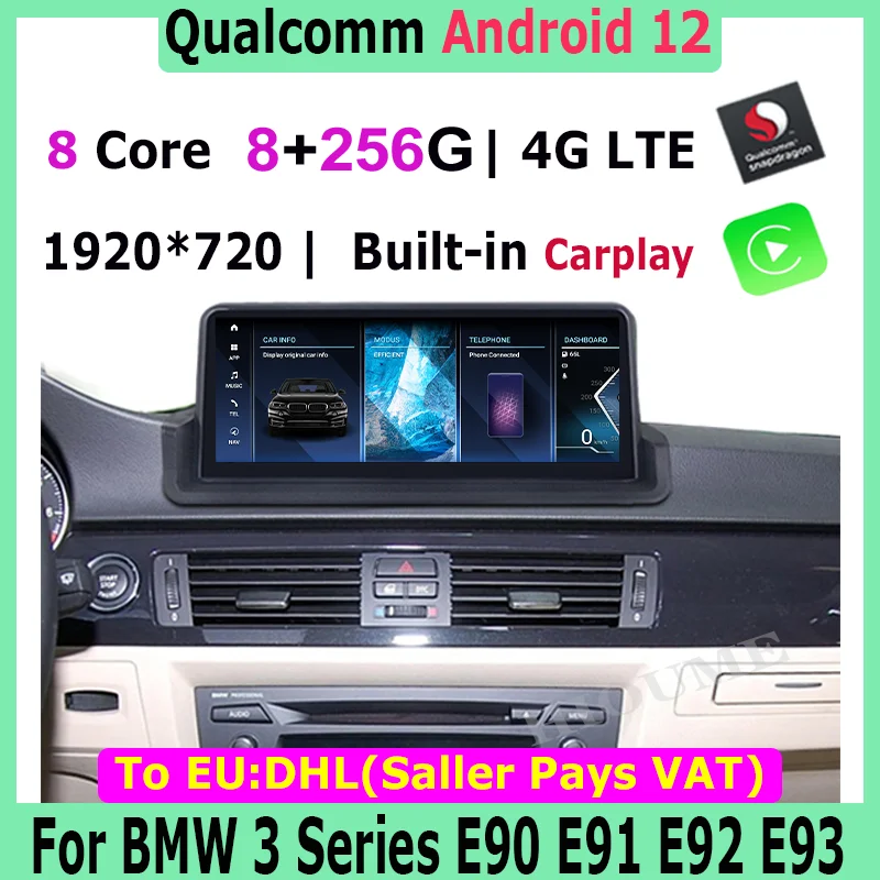 

10.25"/12.5" Snapdragon Android 12 8+128G Car Multimedia Player GPS Video for BMW 3 Series E90 E91 E92 E93 CarPlay iDrive Knob