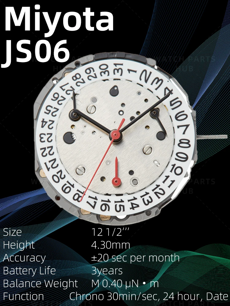 

New Miyota JS06 Watch Movement Citizen Genuine Original Quartz Mouvement Automatic Movement 6 Hands Date At 3:00 Watch Parts
