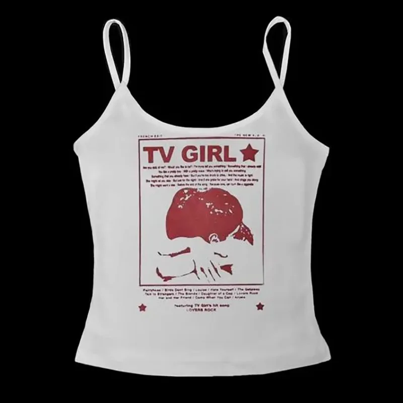 Женский укороченный топ на бретелях с буквенным принтом Y2K