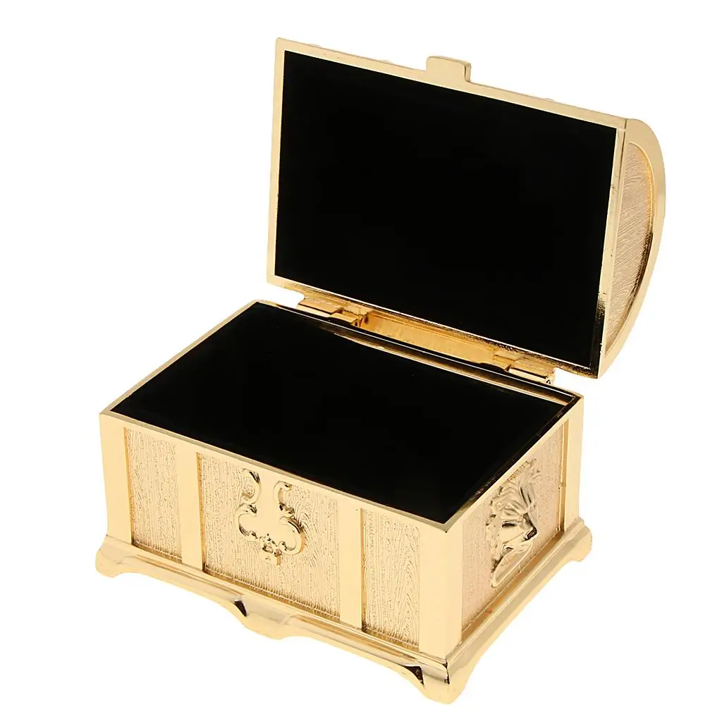 

Classic Mini Jewelry Organizer Golden Zinc Alloy Travel Portable Storage Box
