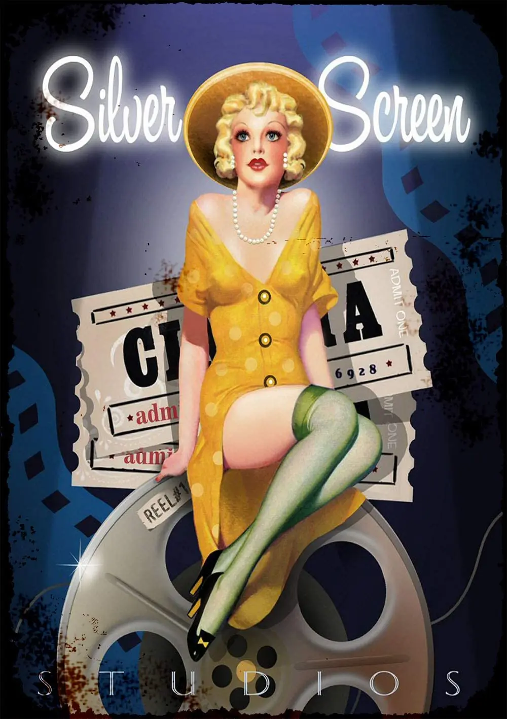 Серебряный экран Pin up Girl Ретро винтажный Декор жестяной знак 12x8 дюймов | Таблички