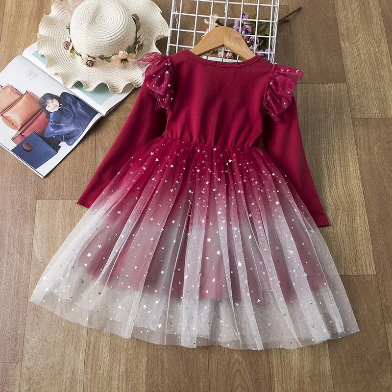 

Kids Autumn Winter Dresses for Girls Star Sequins Princess Dress Girl Long Sleeve Party Vestidos Girls Dress Children Clothing