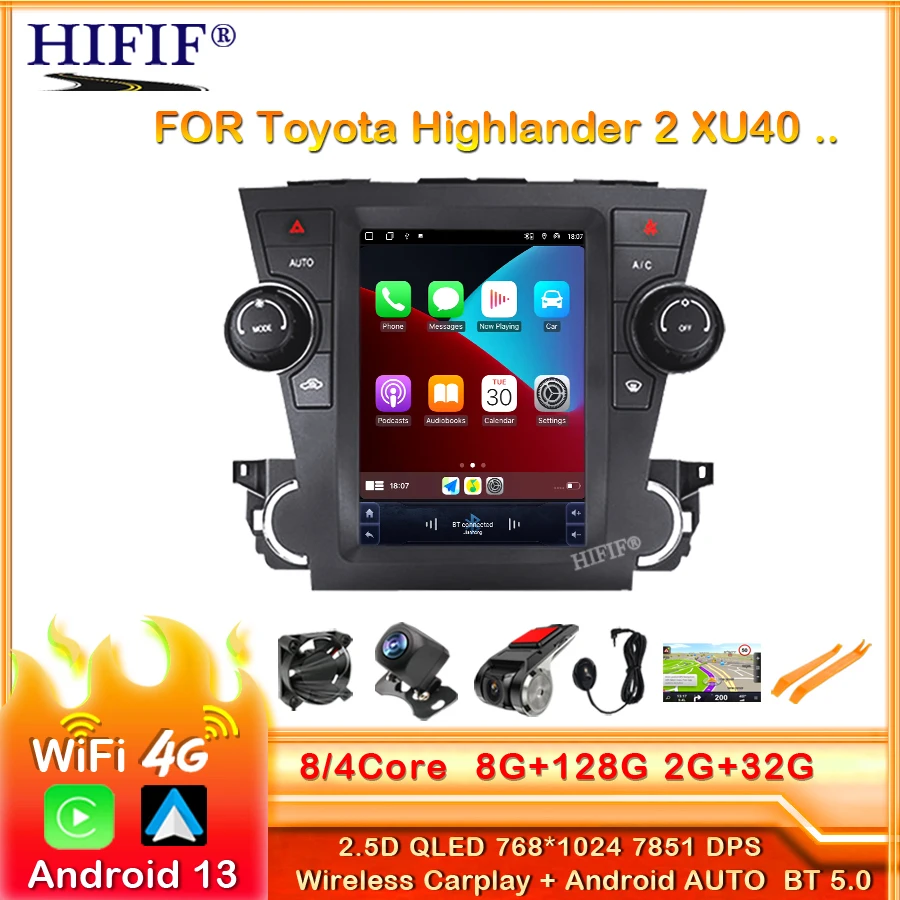 

for Toyota Highlander 2 XU40 2007-2013 QLED Carplay Android 13 Car Radio Tesla Navigation Stereo Multimedia Player