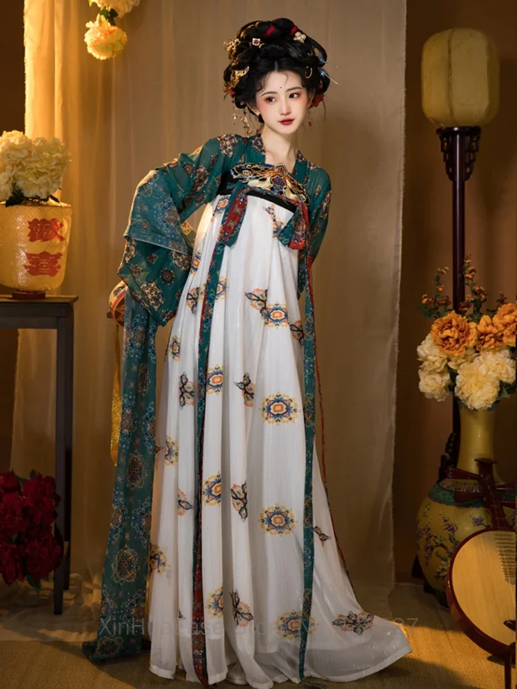 Оригинальное китайское платье ханьфу женское старое Тан восстановленная длина