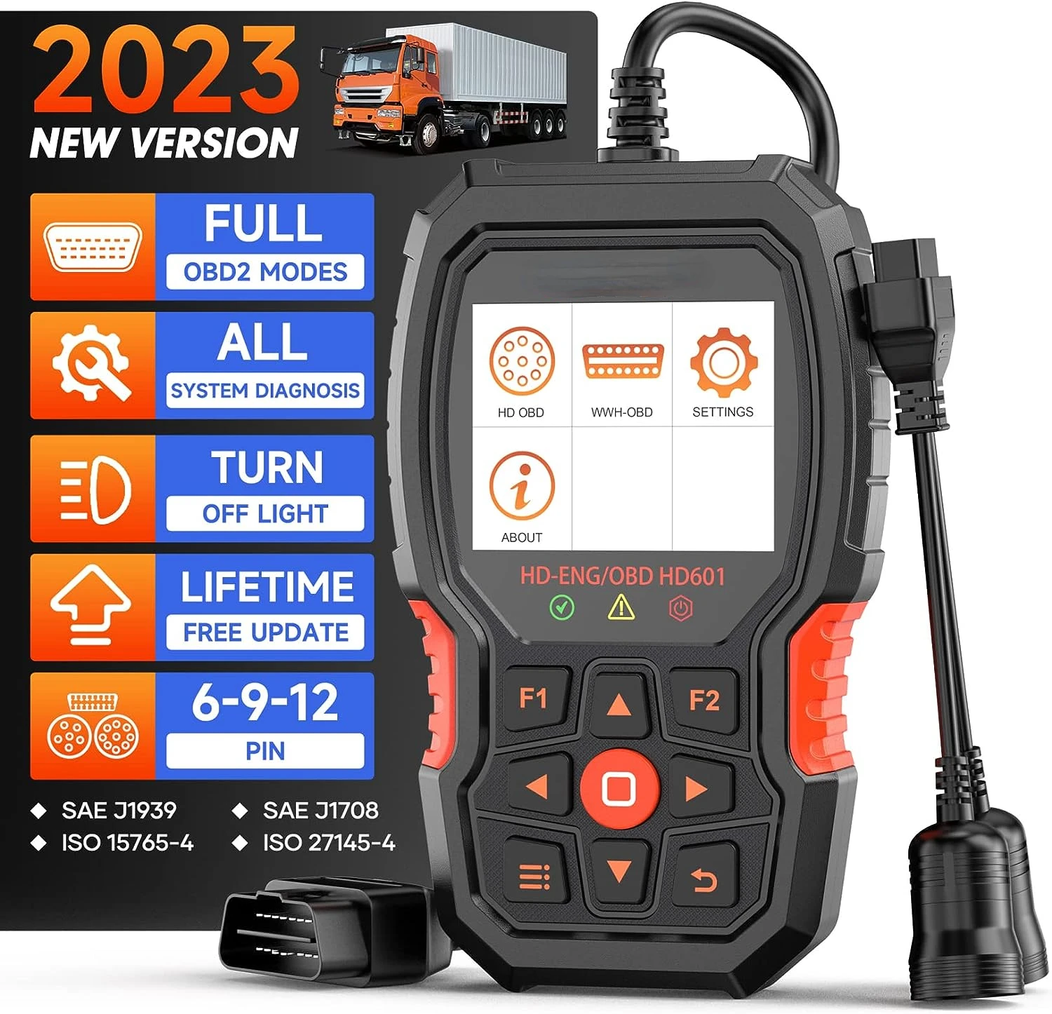 

Duty Truck Scanner HD601 PRO All System Diesel Diagnostic Scan Tool for Cummins, Detroit, Freightliner, International, Paccar, C