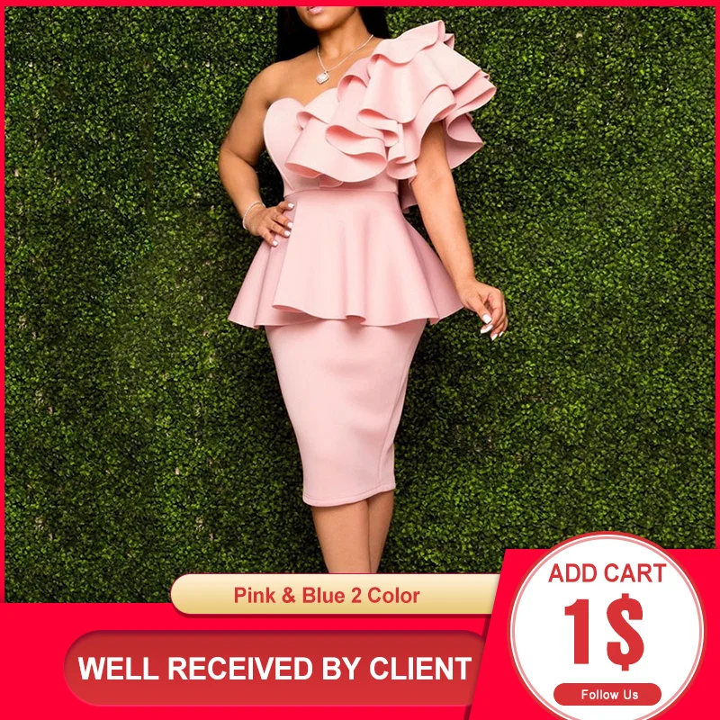 

Женское вечернее платье на одно плечо, облегающее однотонное платье с оборкой