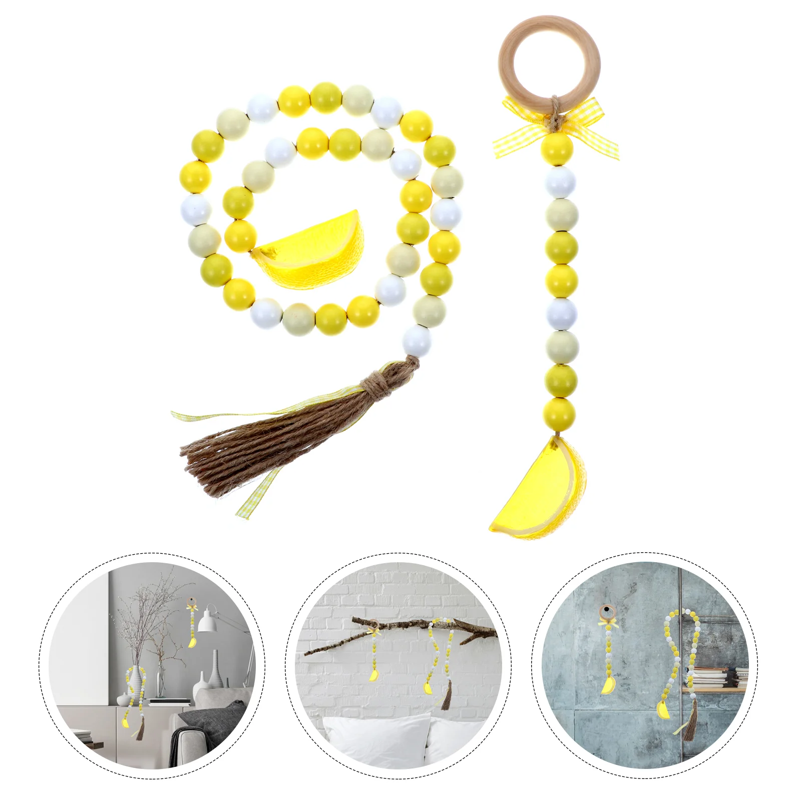 

2pcs Beads Pendants Simulation Lemon Hanging Ornaments Wall Decor (Yellow)