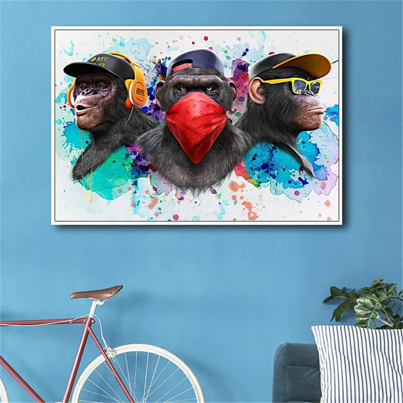 

2022 Graffiti Animal Watercolor Black Gorilla Headset Sunglasses Print Canvas Paintings Frameless Home Decor