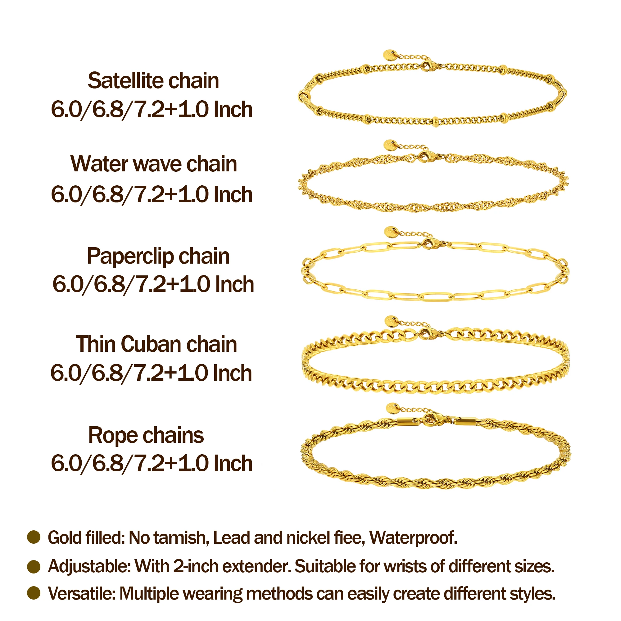 Badu водонепроницаемый изысканный браслет из 14-каратного золота для женщин не