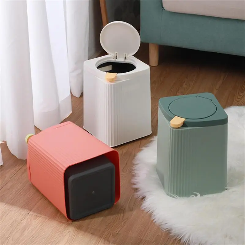 

Office Press Type Trash Can Household Living Room with Lid Light Luxury Toilet Bathroom Kitchen Bedroom Large Paper Basket