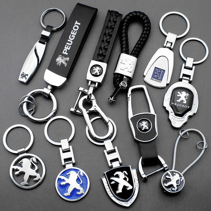 

Car Accessories Keychain Metal Leather KeyRing Key Chain Ring For Peugeot 206 207 208 306 307 308 407 508 2008 3008 5008 107 406