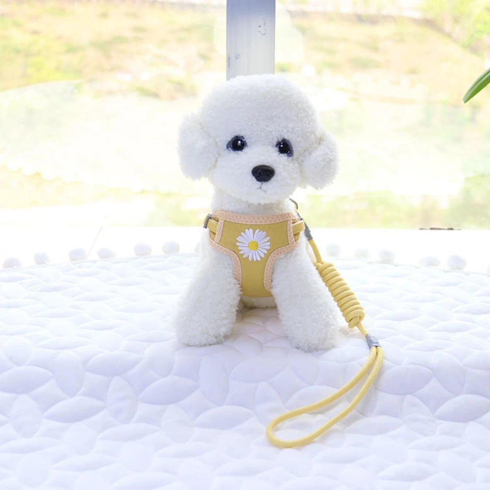 

Шлейка-ошейник для щенков, милая жилетка для котят, набор шлейки с вышивкой маргариткой, шлейка и поводок для маленьких и средних собак, чиху...