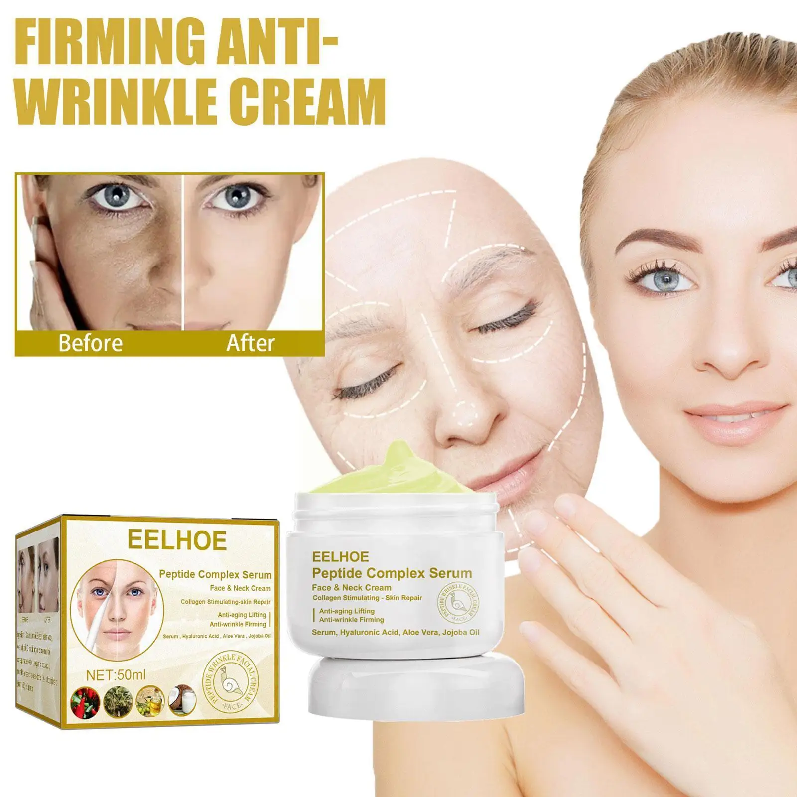 

Peptide Anti-Wrinkle Face Cream Anti Aging Firming Remove Whitening Lines Lifting Fine Serum Moisturizing Care Skin Facial I3D2