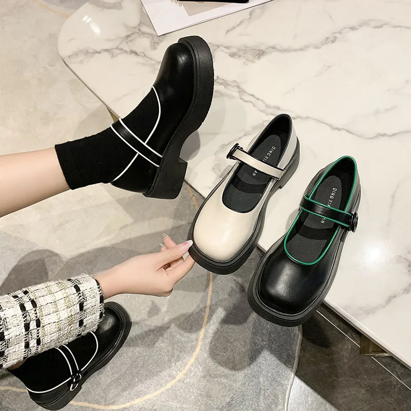 

British Style Womens Derby Shoes Square Toe Female Footwear Autumn Clogs Platform Preppy Leather New Summer Dress Fall Creepers