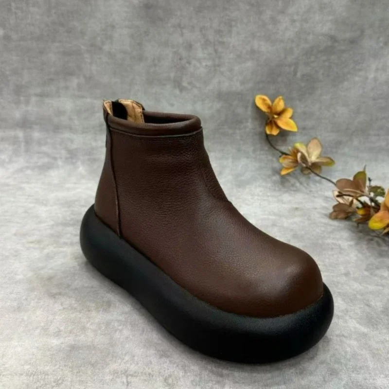 Женские ботильоны на плоской подошве и платформе повседневная кожаная обувь