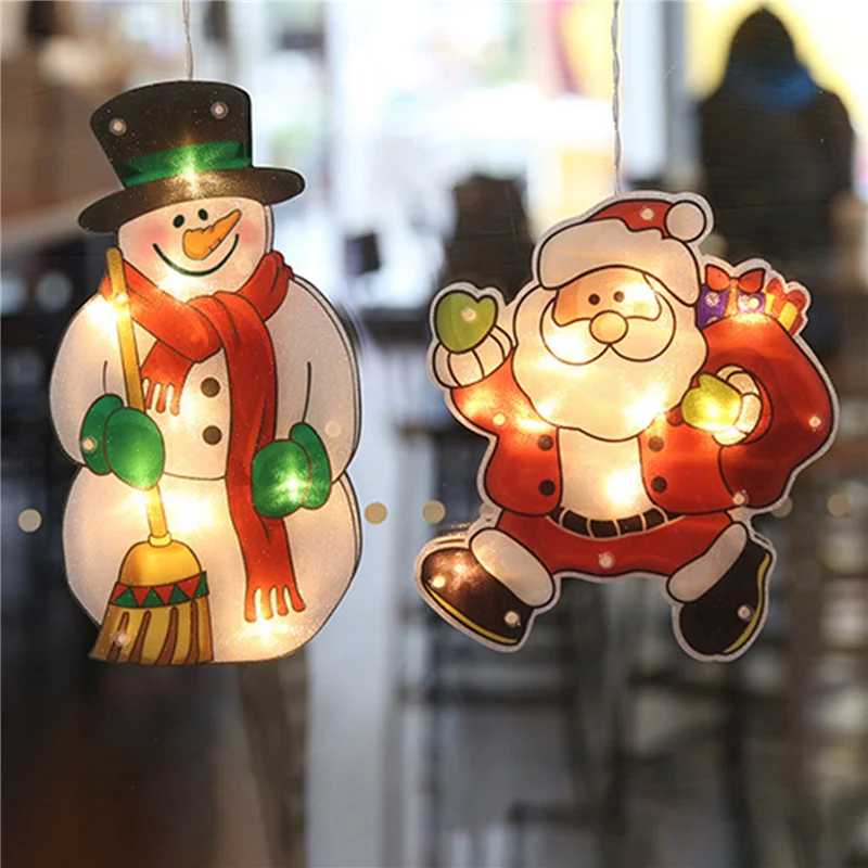 

Рождественские декоративные огни в форме Санта-Клауса, снеговика, лося, присоска на окно, огни, новогоднее и Рождественское украшение для до...