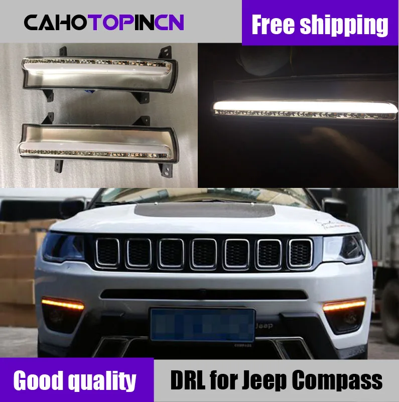 

Daytime running light For Jeep Compass 2017 2018 2019 dynamic yellow turn Signal Light style Relay 12V LED car DRL fog lamp