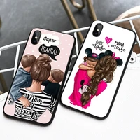 supper mom lovely girl boy phone case for iphone xs 11 pro max 13 mini 12 hard mobile shell 6s 5s se 2020 6 7 8 plus x xr cover
