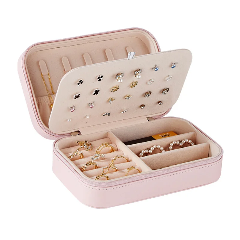 

Convenient Jewelry Box Leather New Zipper Jewelry Package Earrings Ring Necklace Organizer Jewelry Storage Box
