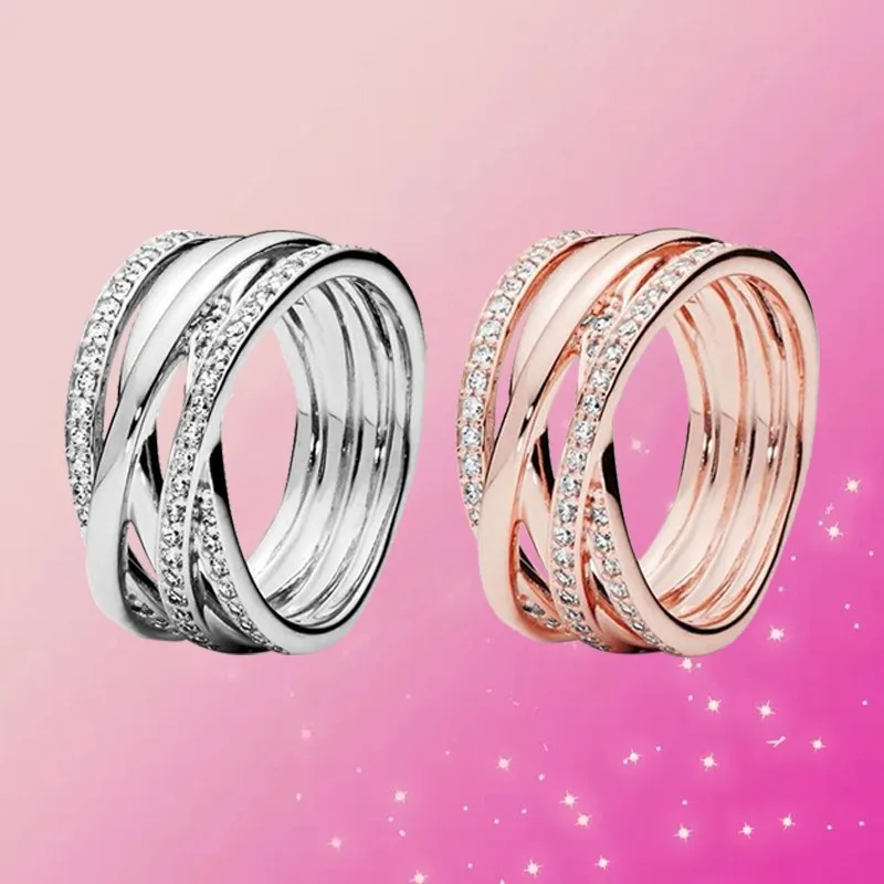 

PA DOR S925 Sterling Silver Bright Polished Line Multi-layer Pan Ring Female Engagement Anniversary High-quality Charm Jewelry