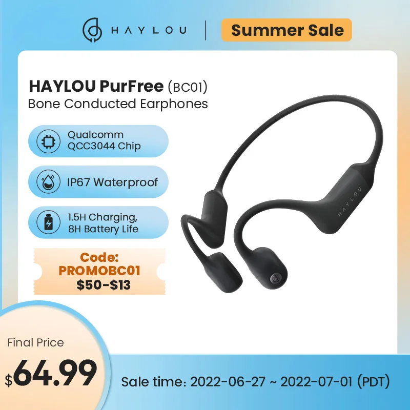  HAYLOU PurFree (BC01) наушники костной проводимости QCC 3044 Bluetooth беспроводная водонепроницаемая гарнитура IP67 