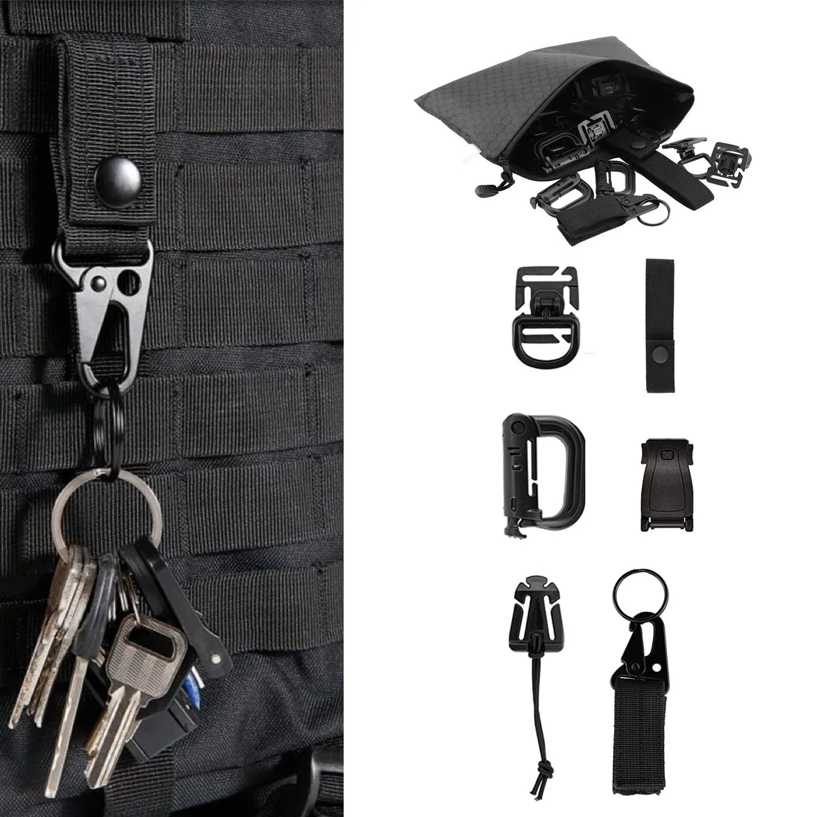

Kit Of 35 Molle Attachments Set Molle Carabiner Clips And Straps For Webbing Accessories Kit With Molle Pouch D-Ring Grimloc