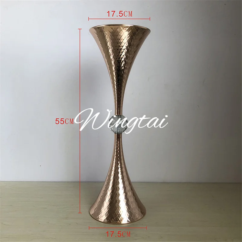 

10PCS Gold Vase Trumpet Shape Crystal Wedding Table Centerpiece Event Road Lead Delicate Flower Vases For Home Decoration
