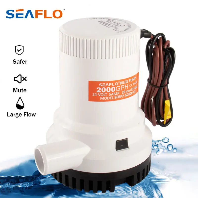 SEAFLO Boat Bilge Pumps Large Flow 12V/24V DC Submersible Electric Water Pump Small 1500/2000GPH For RV Boats Accessories